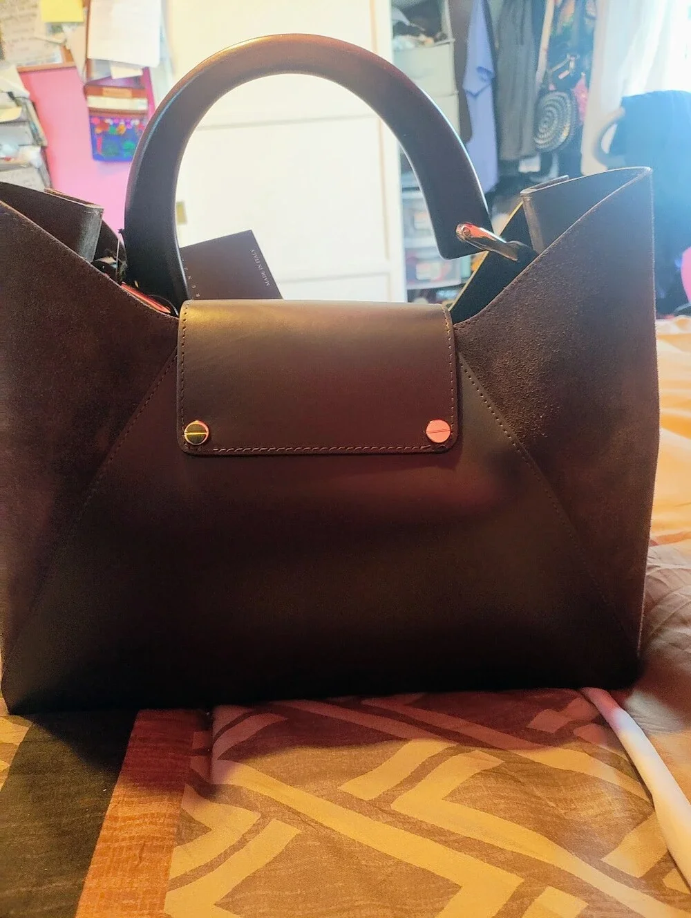 Italian Leather Black Satchel with Rose Gold Lock